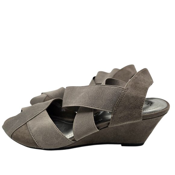 Women's Dexflex Comfort Grey Wedge Open Toe Slingback Shoes Size 8.5 - Picture 3 of 8